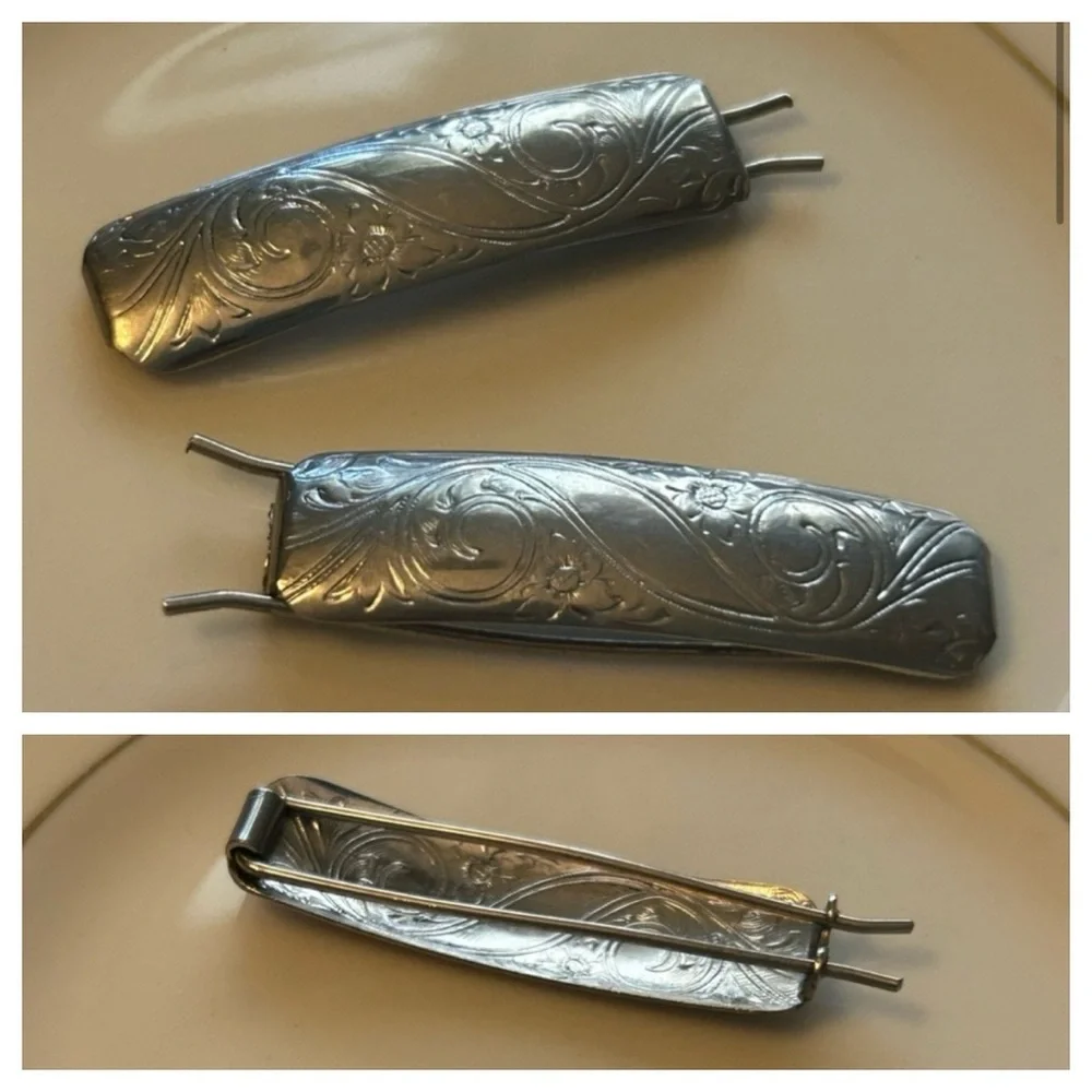 Vintage Etched Silver Barrettes